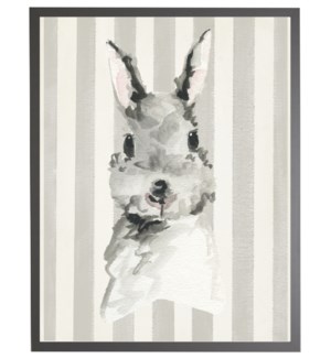 Watercolor baby Bunny on grey stripes